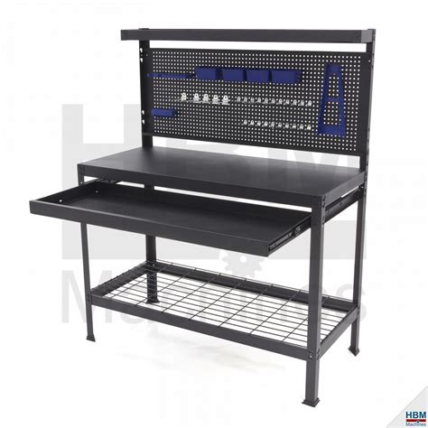 HBM 122 Cm Stalen Werkbank Met Achterwand En 33 Delige Accessoires Set