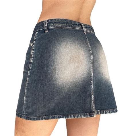 Y2k Denim Mini Skirt With A Unique Wash Early Depop