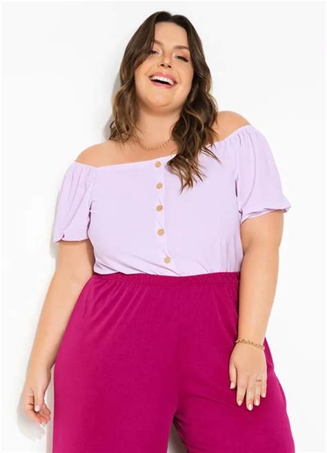 Blusa Lilás Plus Size Com Botões Marguerite