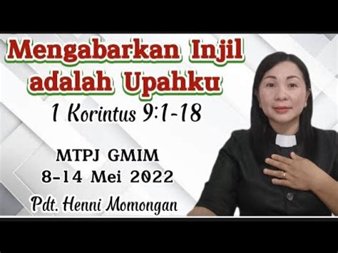 Renungan 1 Korintus 9 1 18 Mengabarkan Injil Adalah Upahku MTPJ GMIM