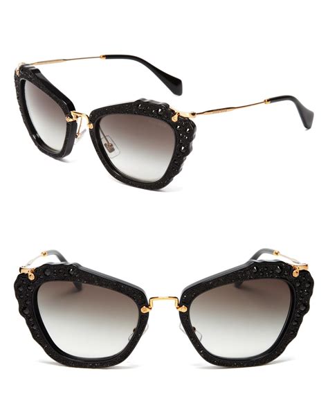 Miu Miu Embellished Cat Eye Sunglasses In Black Lyst