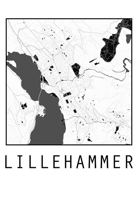 Lillehammer Norway Bw City Map Print Digital Art By Dandi Studio