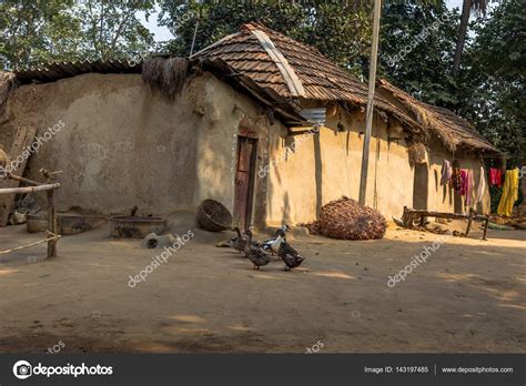 Indian Rural Village Scene In Bankura West Bengal With Mud Houses And