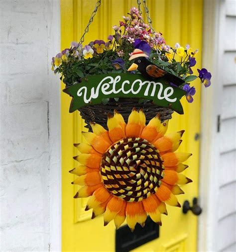 Metal Sunflower Welcome Sign With Crow Front Door Decor Porch Fall