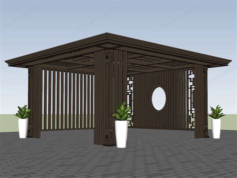modern japanese style pavilion sketchup  model skp file
