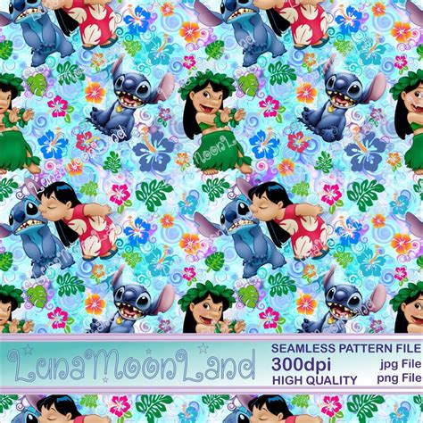 Cute Lilo And Stitch Seamless Pattern Digital Download Etsy