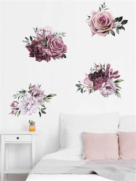 4pcs Floral Pattern Wall Sticker SHEIN UK