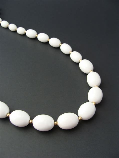 Vintage Monet White Beaded Graduated Necklace Single Gem