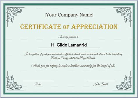 Volunteer Appreciation Certificate Template Free