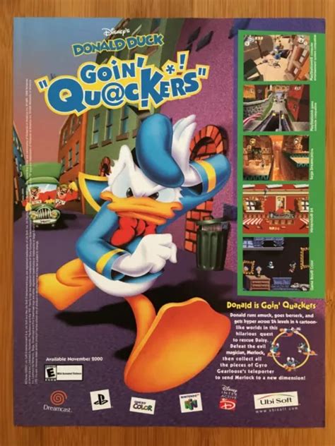 DISNEY S DONALD DUCK Goin Quackers N64 PS1 GBC 2000 Affiche Vintage