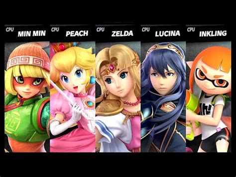 Min Min VS Peach VS Zelda VS Lucina VS Inkling LV 9 CPU Battle Super