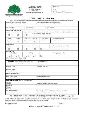 Fillable Online Fence Permit Application Minerva Park Fax Email Print