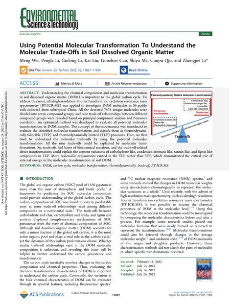 Pdf Molecular Weight Of Dissolved Organic Matter Determines Its