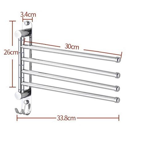 Swivel Towel Rack Bar 304 Stainless Steel 4 Arm Bathroom Swing Hanger