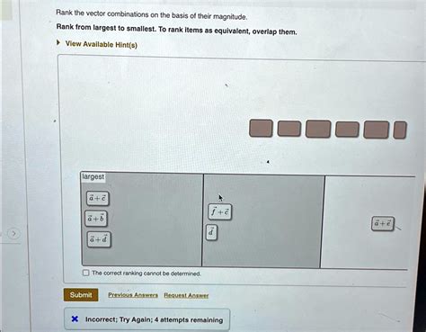 SOLVED Rank The Vector Combinations On The Basis Of Their Magnitude