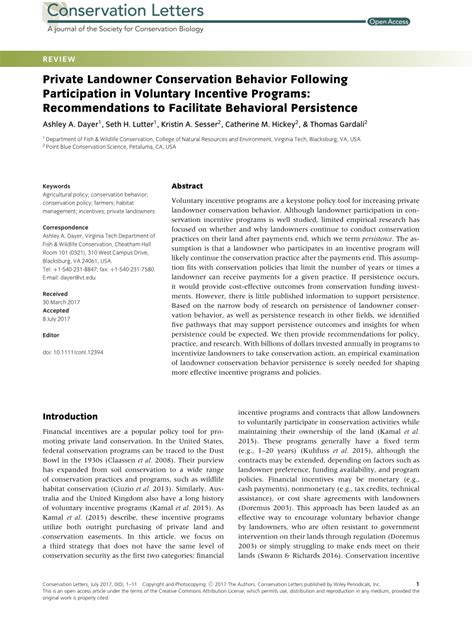 (PDF) Private Landowner Conservation Behavior Following Participation ...