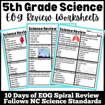 5th Grade Science Spiral Review EOG Test Prep Practice Worksheets