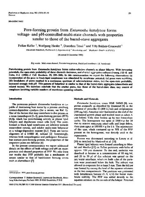 Pdf Pore Forming Protein From Entamoeba Histolytica Forms Voltage