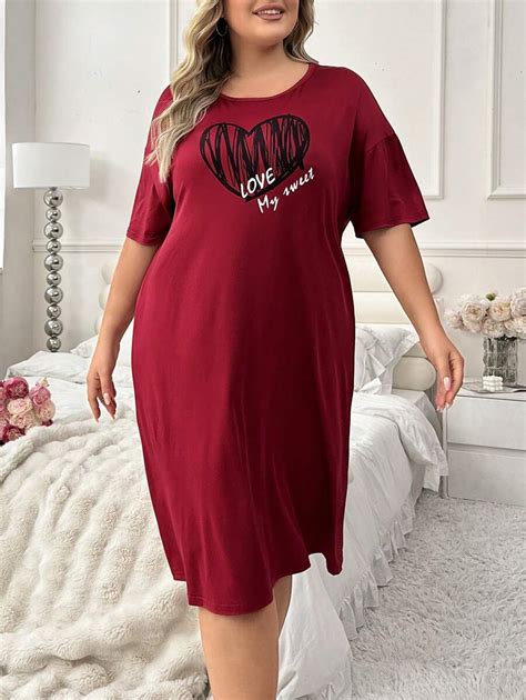 Plus Size Women S Heart Pattern Printed Pajama Night Dress SHEIN USA