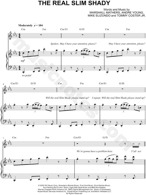 Eminem The Real Slim Shady Sheet Music In C Minor Download And Print Sku Mn0262953