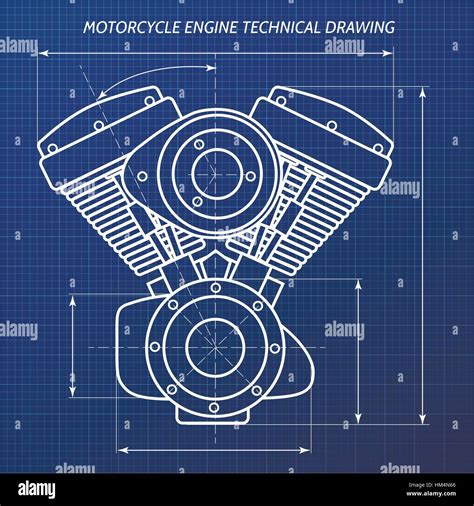 Technical Drawings Of Motorcycle Engine Motor Engineering Concept