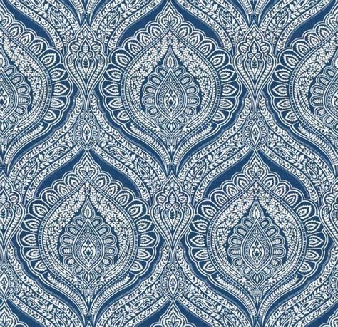 Blue Damask Upholstery Fabric Custom Blue White Paisley