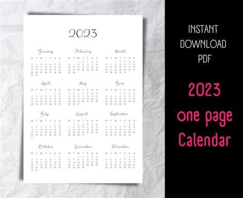 Simple 2023 Calendar Portrait Instant Download PDF - Etsy