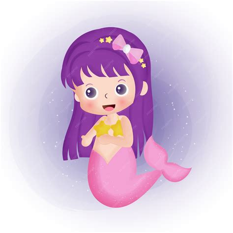 Premium Vector Cute Mermaid Cartoon Watercolor