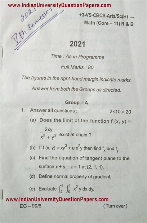 Utkal University B Sc Mathematics Th Sem Core Question Paper