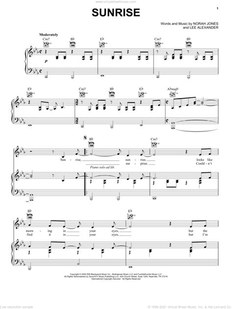 Norah Jones Sunrise Sheet Music For Voice Piano Or Guitar Pdf