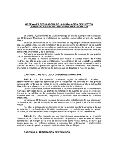 Ordenanza Reguladora De La Instalacion De Puesto Comerciales E