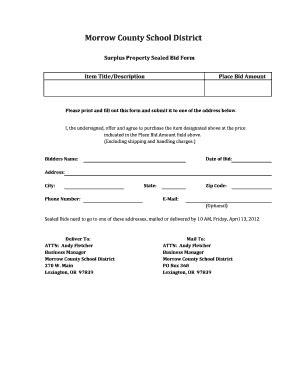 Fillable Online Morrow K Or Surplus Property Sealed Bid Form Fax