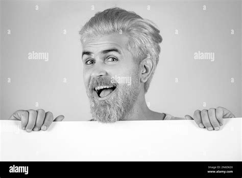 Man Holding A Blank Billboard Isolated On Background Portrait Of Man