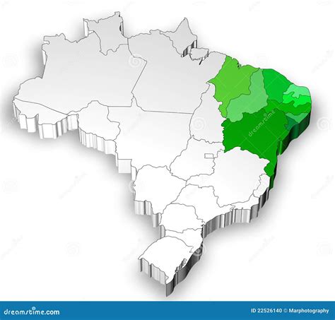 Three Dimensional Map Of Brazil With North Region Stock Photo Image