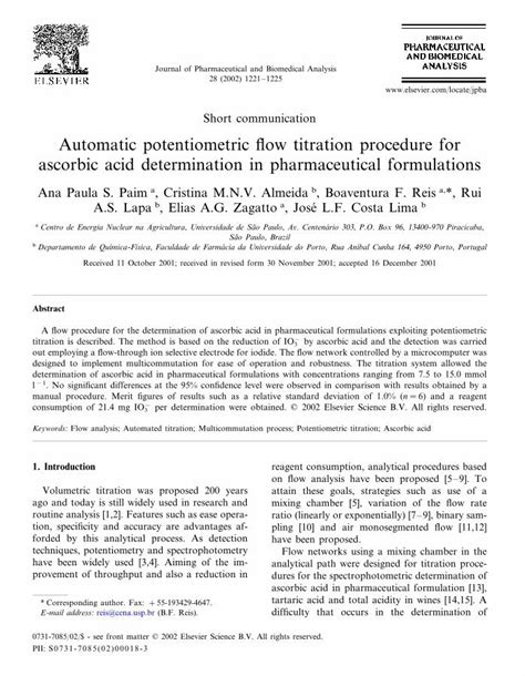 Pdf Automatic Potentiometric Flow Titration Procedure For Ascorbic