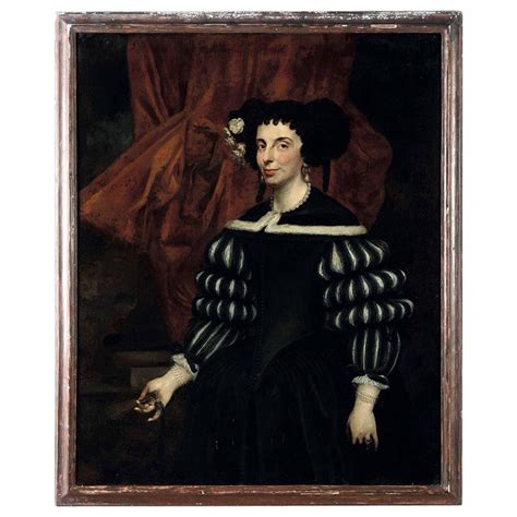 Xvii Century School Portrait Of A Noblewoman In Black Dress For Sale