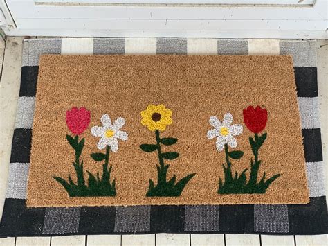 Spring Floral Coir Doormat Flower Doormat Tulip Welcome Mat Etsy