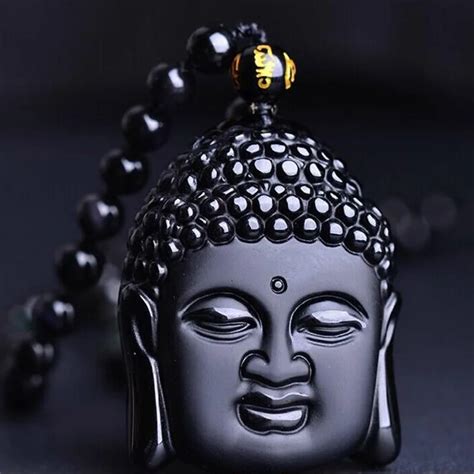 Fine Jewelry naturalny czarny obsydian rzeźbiony budda Amulet na