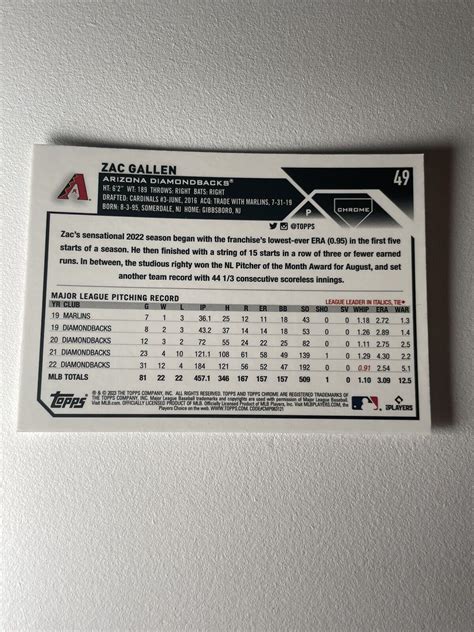 Topps Chrome Zac Gallen Arizona Diamondbacks Baseball Card Ebay