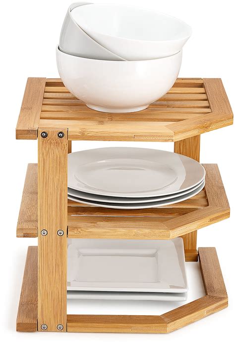 Bambusi Corner Kitchen Storage Shelf For Organizing Plates And Bowls