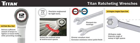 Titan Tools 17351 Juego de llaves combinadas métricas de trinquete de 7