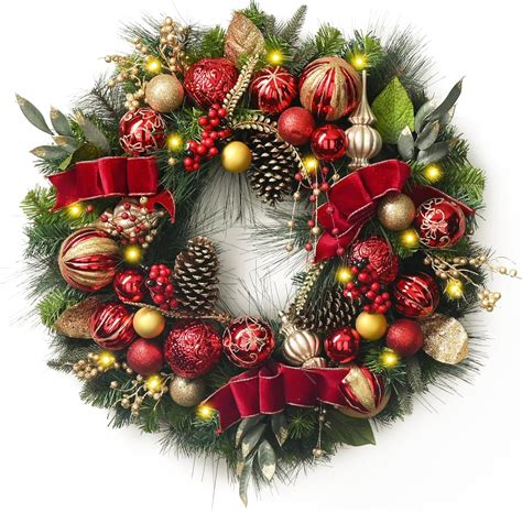 Valery Madelyn Pre Lit Christmas Wreath For Front Door With Lights 30 Inch Large Lighted