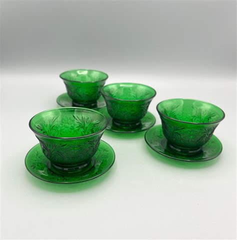 Anchor Hocking Emerald Green Sandwich Glass Custard Cup With Etsy