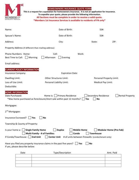 Insurance Quote Form Template