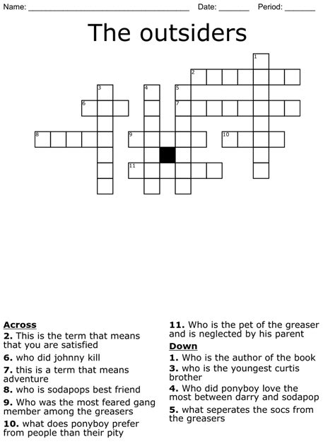 The Outsiders Crossword Wordmint