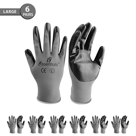 Large 6 Pairs Grey And Black Nitrile Coated Work Gloves For Men And Wo