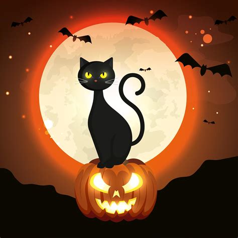 Cat In Pumpkin Of Halloween In The Dark Night 3169187 Vector Art At