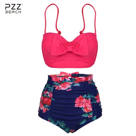 Women Push Up Bikini Cute Bowknot Bikinis Set High Waist Swimsuit Retro