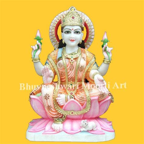 Multicolor Painted Marble Goddess Laxmi Ji Statue For Worship Size