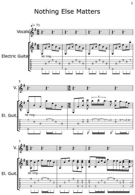 Nothing Else Matters Sheet Music For Violin Electric Guitar